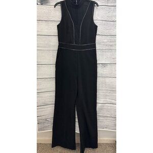 Adelyn Rae Black Sleeveless Jumpsuit With Sheer Paneling Size L